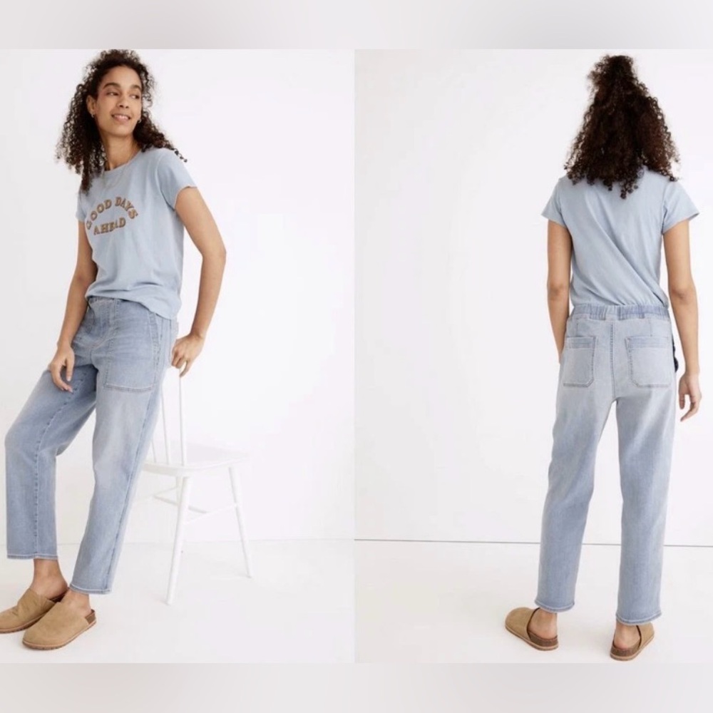 Madewell Pull-On Relaxed Fit Elastic Waist Jeans In Lisford Wash Blue Size: M